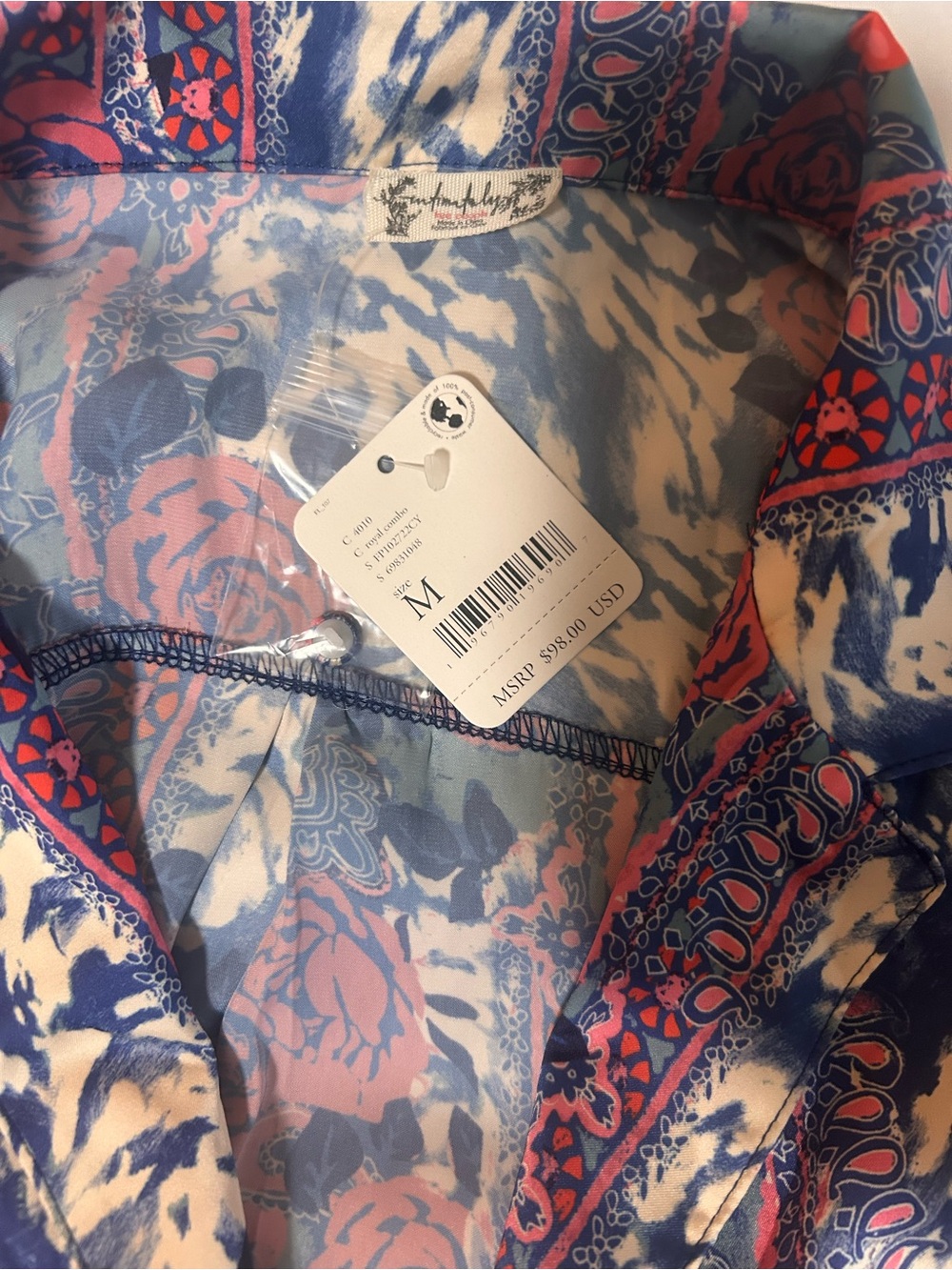 Free People Pink & Blue Floral Wide-Leg Satin Pajamas - Picture 4 of 6